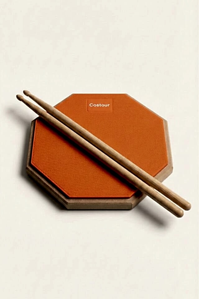 Bateri Davul Drum Pratice Pratik Calişma Pedi Pad Turuncu ( 1 Çift Baget Hediye )