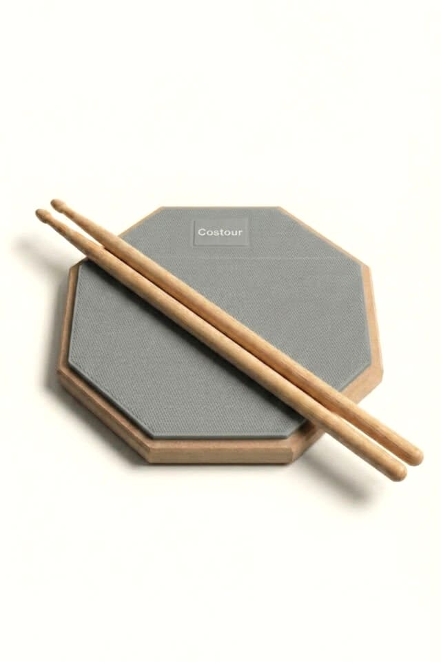 Bateri Davul Drum Pratik Çalışma Pedi Pad Pad Gri ( 1 Çift Baget Hediye )