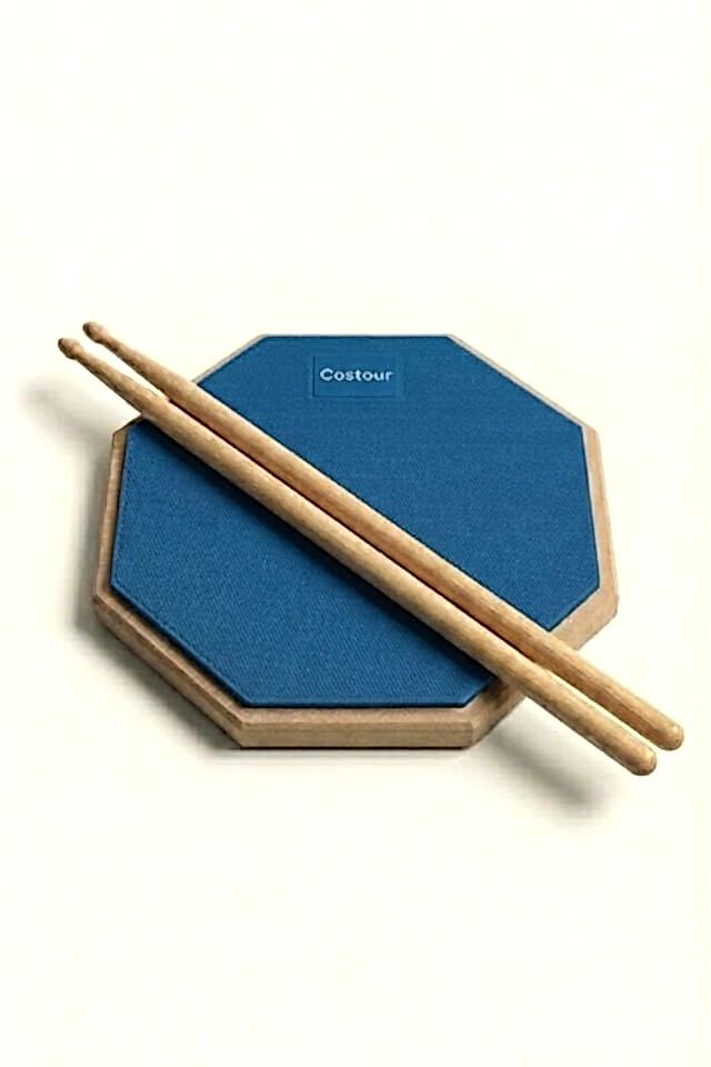 Bateri Davul Drum Pratik Çalışma Pedi Pad Pad Mavi ( 1 Çift Baget Hediye )