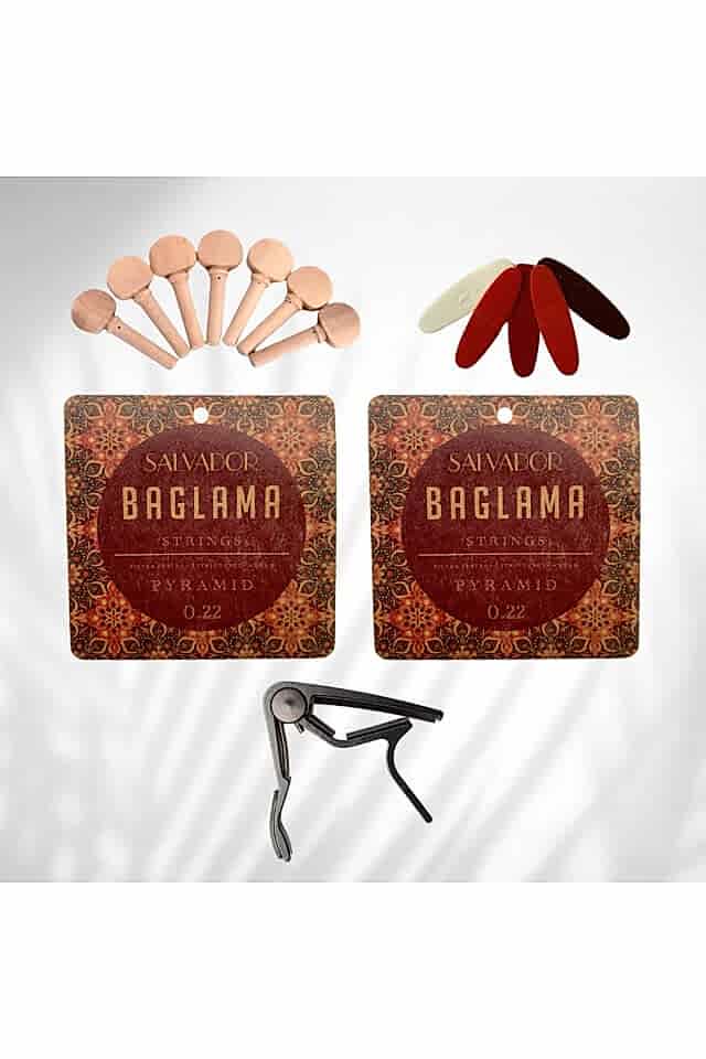 2 Takım Bağlama Teli Mızrap Tezene Seti Burgu Kulağı ve Bağlama Kaposu Tam Set (0.22 Divan Bağlama)