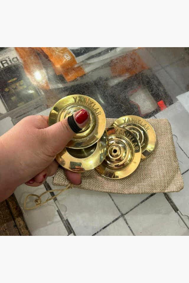 Premium İşlemeli Oryantal Parmak Zil Pirinç Döküm 480gr (Lastik Dahil , Büyük Boy )