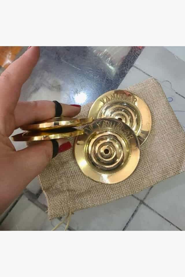 Premium İşlemeli Oryantal Parmak Zil Pirinç Döküm 480gr (Lastik Dahil , Büyük Boy )