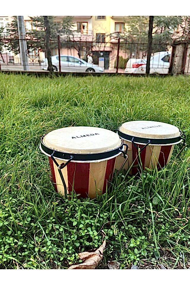 4'' 5'' inç Ahşap Kasa Gerçek Deri Mini Bongo