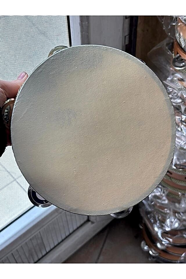 Deri Tef 22 cm Ahşap 6 Zilli Tef Orta Boy Kına Tefi 1 Adet