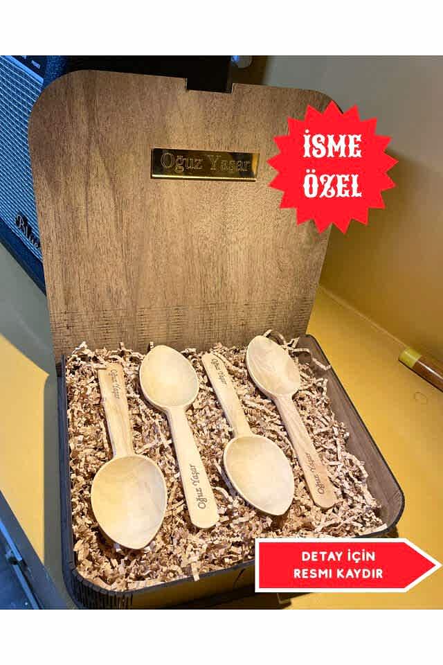 İsme Özel Ahşap Kutulu Ankara Şimşir Oyun Kaşığı Takımı