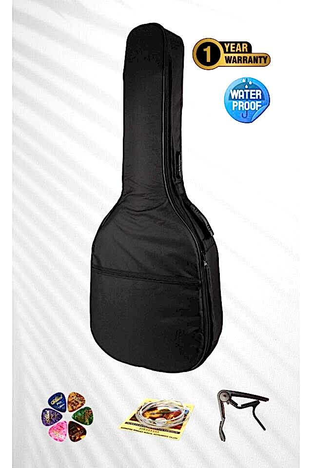 Profesyonel Akustik/Klasik Gitar Kılıfı - Su Geçirmez, Pedli (Kapo+Tel+Pena Hediye)