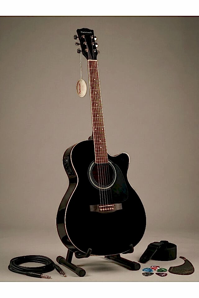 4000CE-BK Siyah Elektro Akustik Gitar Seti (Pena, Askılık, Pickguard, Kablo)